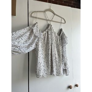 1.State White Star Metallic Printed Halter Long Sleeve Shirt Size XL